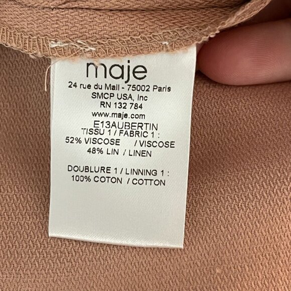 Maje Tapered Leg Linen‎ Blend Cuffed Ankle Pant Rose Pink Size 36 NWT - Picture 7 of 9